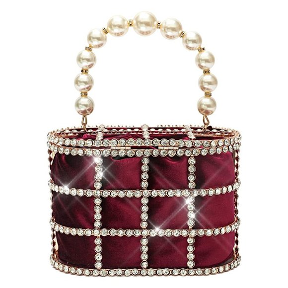 NEW Sparkling Bling Swarovski Crystal Pearl Clutch Purse Bag: Beige + FR… - Picture 9 of 17